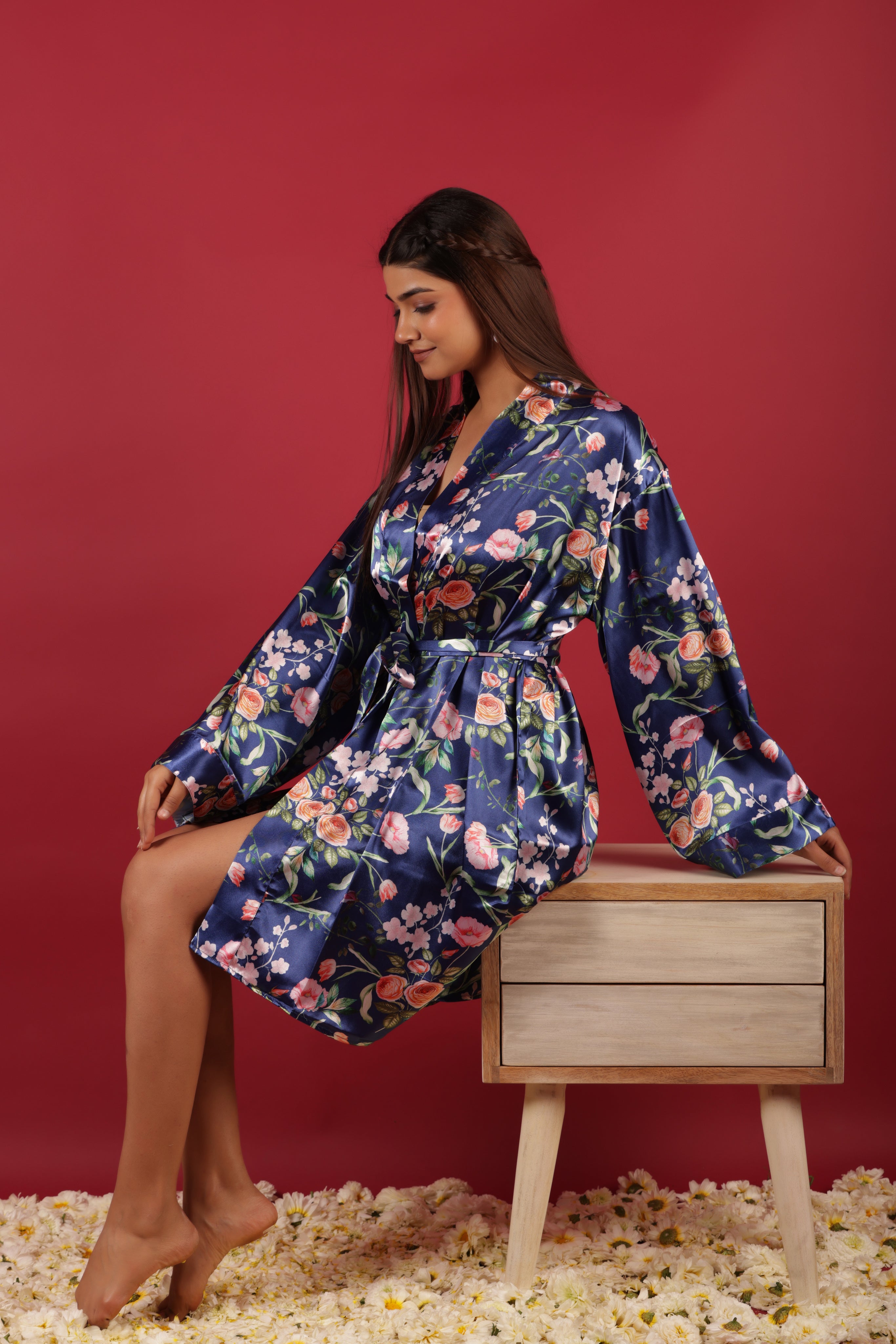 Ethnic Floral Printed Kimono Coverup Belted Top